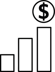 Vector art of simple line graph with a dollar sign on top indicating financial growth