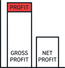 Vector art of bar chart comparing gross profit and net profit, with profit highlighted in red on the gross profit bar