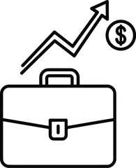 Vector art of business briefcase with upward trending graph and dollar coin icon