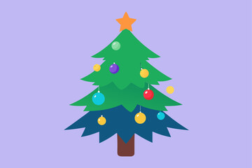 Abstract holiday Christmas tree vector illustration with a decorative star and ornaments