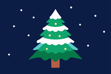 Christmas tree vector illustration with a snow-covered fir and a star on top for a festive winter holiday card design