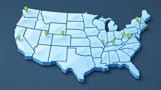 United states map with location pins for business expansion and national reach strategy illustration