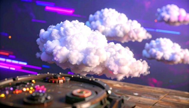 Floating clouds over futuristic device