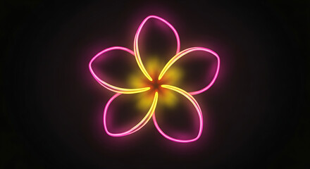 Neon Glowing Plumeria Flower with Symmetrical Neon Pink and Yellow Glow