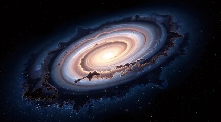 Swirling Galaxy with Bright Core Against Dark