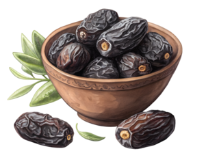 Dates in a bowl, isolated on white background