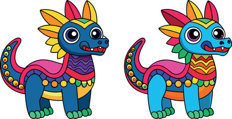 cartoon dragon illustration, cute alebrije cartoon, funny fantasy dragon, adorable alebrije artwork, happy dragon vector, smiling dragon cartoon, colorful fantasy creature, mexican alebrije mascot, pl