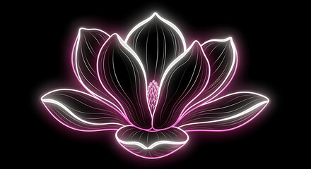 Neon Glowing Magnolia Flower with Symmetrical Neon White and Pink Glow