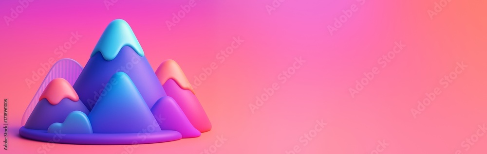 Poster abstract colorful mountain shapes on left with smooth gradients and empty pink background for design