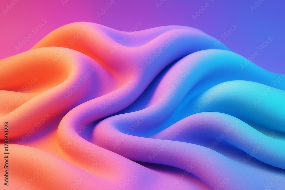 Poster abstract soft waves in vibrant gradient colors forming smooth flowing shapes on a colorful light bac