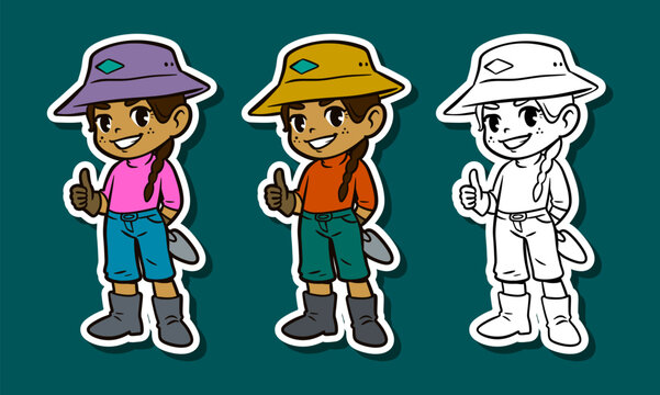 Girl gardener giving a thumbs up Sticker Illustration