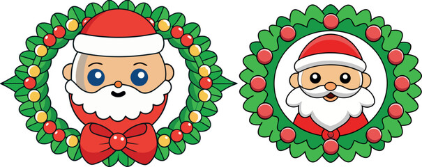 cartoon santa claus illustration, cute santa cartoon, funny christmas santa, adorable santa artwork, santa wreath cartoon, holiday santa vector, smiling santa cartoon, happy santa character, festive s
