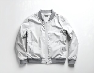 Flat lay bomber jacket mockup in white, perfect for apparel design and streetwear