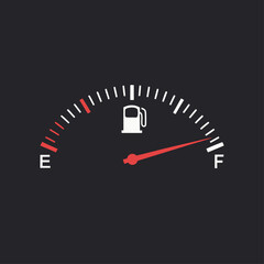Fuel Gauge, Fuel indicators gas icon isolated on white and black background, Dial of measurement, Petrol level, Indicators on dashboard in auto. Vector