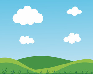 Obraz premium Beautiful landscape background Vector, Fresh background with green grass blue sky with clouds dream field vector realistic seamless pattern.
