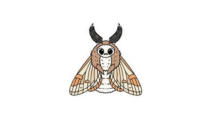 Whimsical moth illustration with intricate wing patterns and feathery antennae in soft pastel hues with a cartoonish style