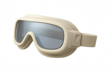 Ski goggle in cream color with reflective lenses for winter sports, active lifestyle, and eye protection, transparent background