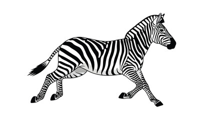 Naklejka premium Striking zebra illustration showcasing the animal's unique stripes and elegant form in motion on a clean white backdrop