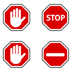 stop road sign, Red stop symbol with hand in octagon shape. forbidding sign or icon. dangerous, do not enter. vector illustration