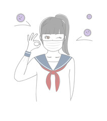 マスクをしている女子生徒