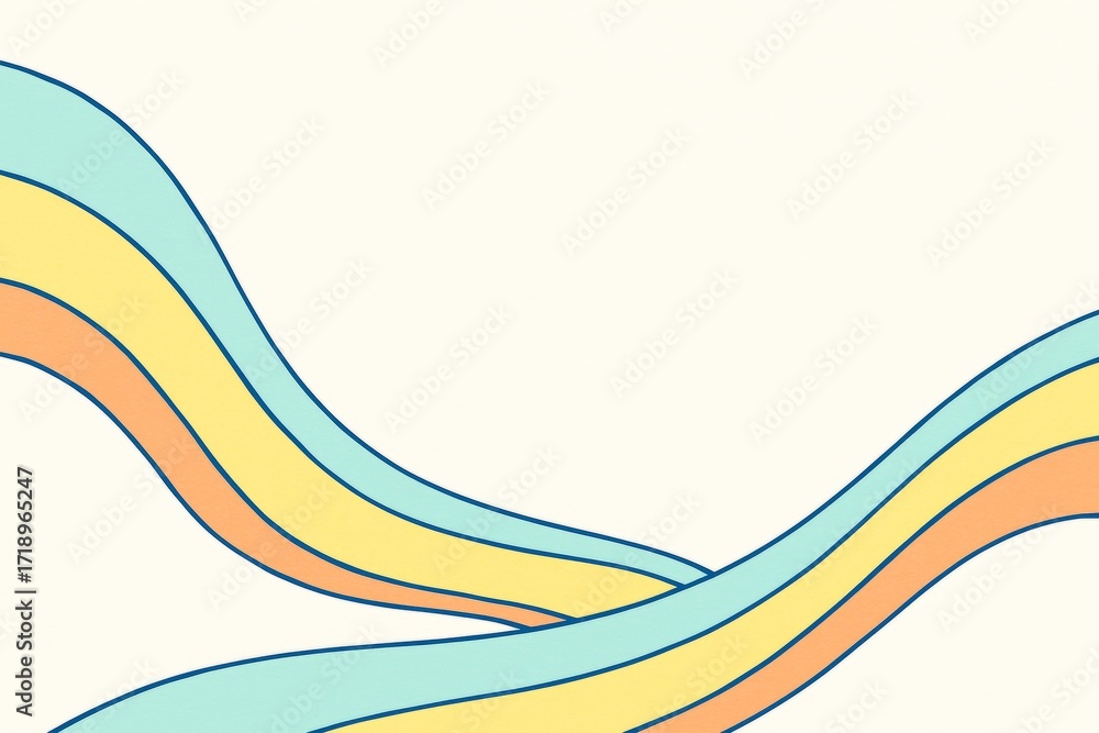 Poster abstract pastel wave lines on light background forming flowing minimalist retro pattern for design a