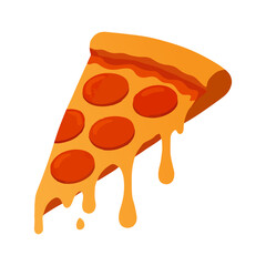 Slice of Pepperoni Pizza with Dripping Cheese, Fast Food Illustration