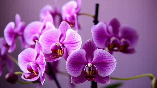 Vibrant Purple Orchids in Soft Lighting