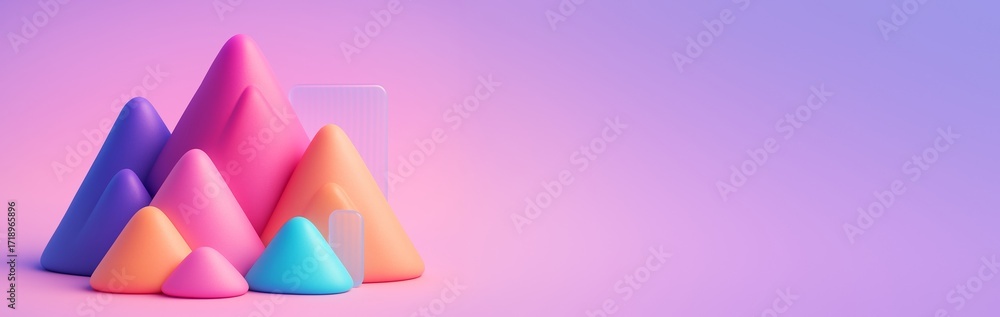 Poster abstract colorful cone shapes on gradient pastel background with empty copyspace for banner, poster,
