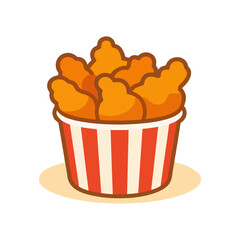 Bucket of Fried Chicken Wings, Fast Food Cartoon Illustration