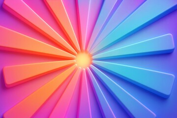 Obraz premium Colorful radial burst with warm glowing center and smooth 3D shapes in gradient hues on abstract background, symbolizing vibrant light concept. Ai generative