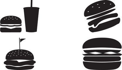 A group of Hamburger silhouette vector, black and white silhouette vector illustration