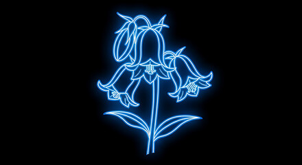 Neon Glowing Bluebell Flower with Symmetrical Neon Blue Glow
