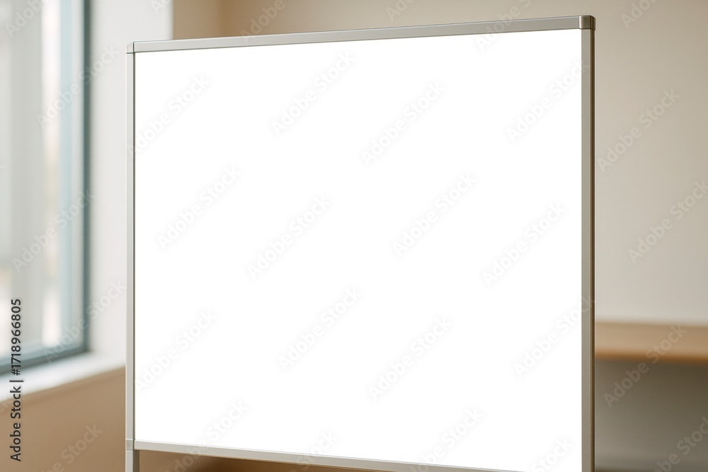 Poster blank whiteboard mockup in office interior with clean light background for presentation or branding 