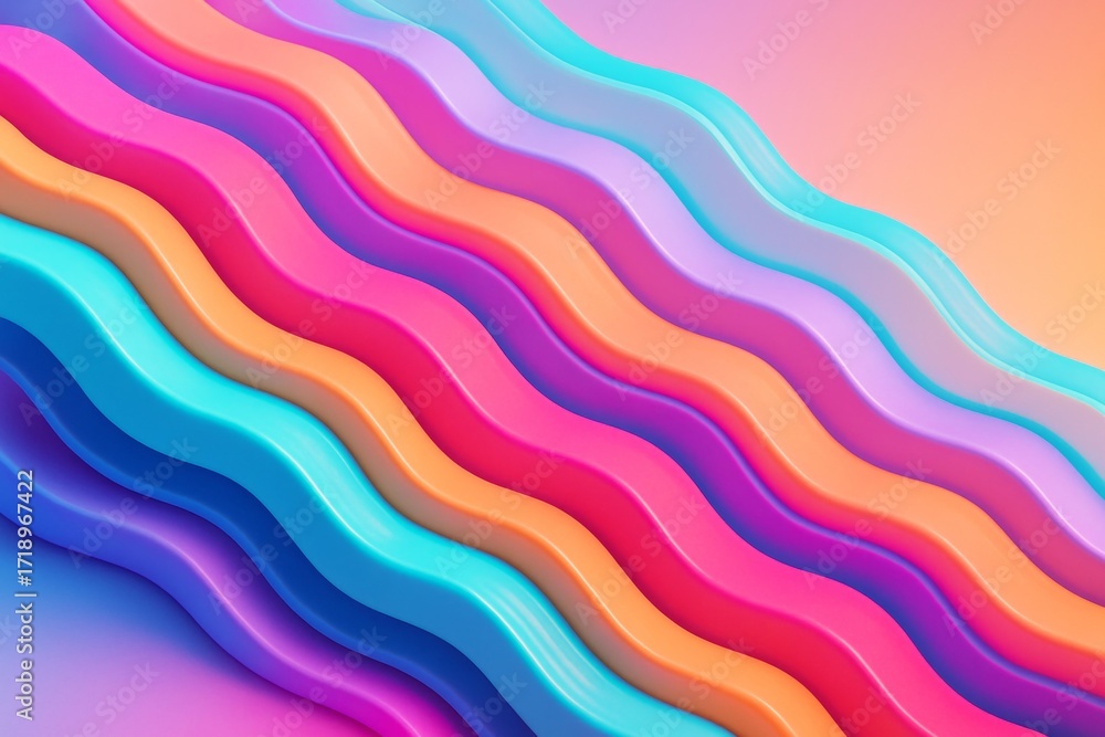 Poster abstract colorful wavy lines pattern in vibrant pastel hues on a smooth gradient light background cr
