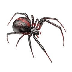 Obraz premium Menacing black widow spider with striking red markings, a symbol of danger and intrigue, perfect for horror themes or nature studies. Arachnid in stunning detail.