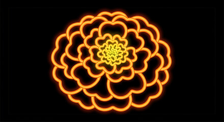 Neon Glowing Marigold Flower with Layered Neon Orange Glow