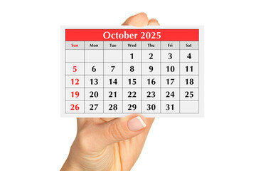 Page of the annual monthly calendar august 2025 in hand. Isolated on transparent png