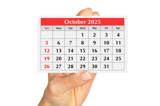 Page of the annual monthly calendar august 2025 in hand. Isolated on transparent png - Powered by Adobe
