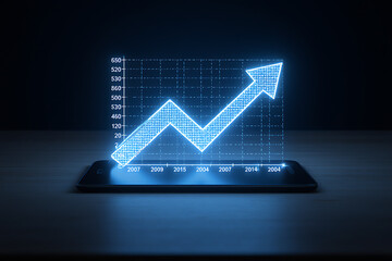 Glowing Blue Graph with Upward Trend on Tablet Screen