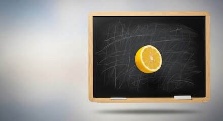 Floating Lemon Slice on a Chalkboard, Educational Still Life