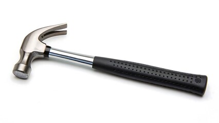 Steel claw hammer with black handle isolated on white background for construction and repair tools
