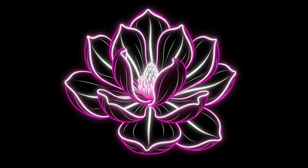 Neon Glowing Magnolia Flower with Elegant Neon Pink and White Glow