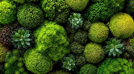 Close up of green moss and small succulents.