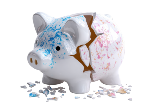 Broken piggy bank with scattered pieces (1)