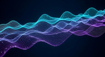 Fototapeta premium Floating Mesh Gradient Waves in Neon Cyan and Violet Glow 