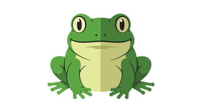 Stylized cartoon frog illustration with bright green skin and big eyes against a clean white backdrop offering a cheerful and playful design