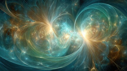 Abstract Cosmic Whirlpool Design In Teal And Gold Colors