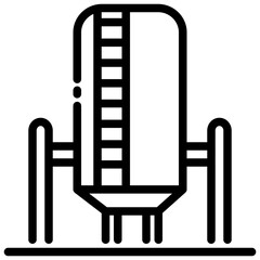 Water tower farm silo illustrated as a simple black and white line drawing art.