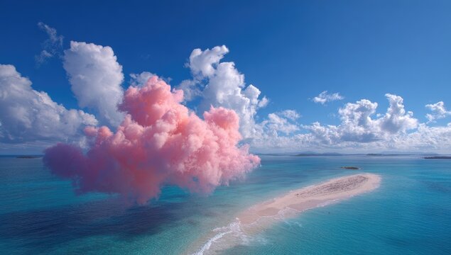 Pink cloud over a tropical island