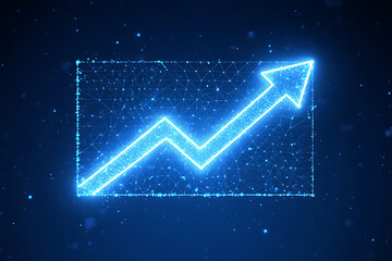 Neon Blue Zigzag Arrow Representing Financial Growth